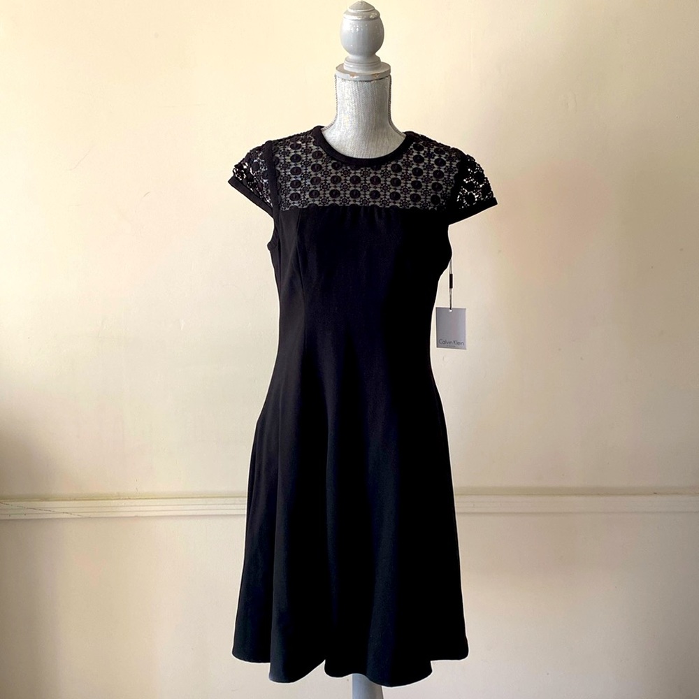 CALVIN KLEIN 🖤BLACK🖤CLASSIC & SOPHISTICATED FIT & FLARE  DRESS SIZE 8 🌟NWT🌟